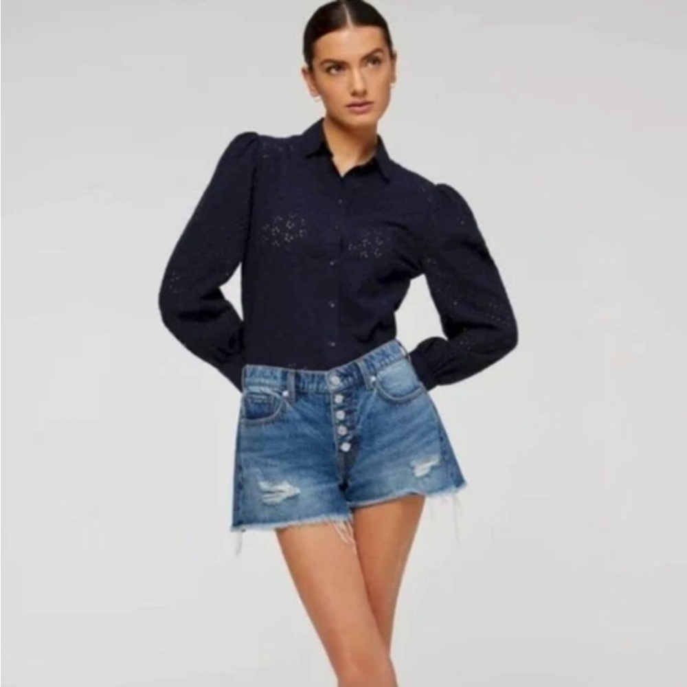 7 For All Mankind Monroe Denim Cut-Off Shorts With Exposed Button Women's 25